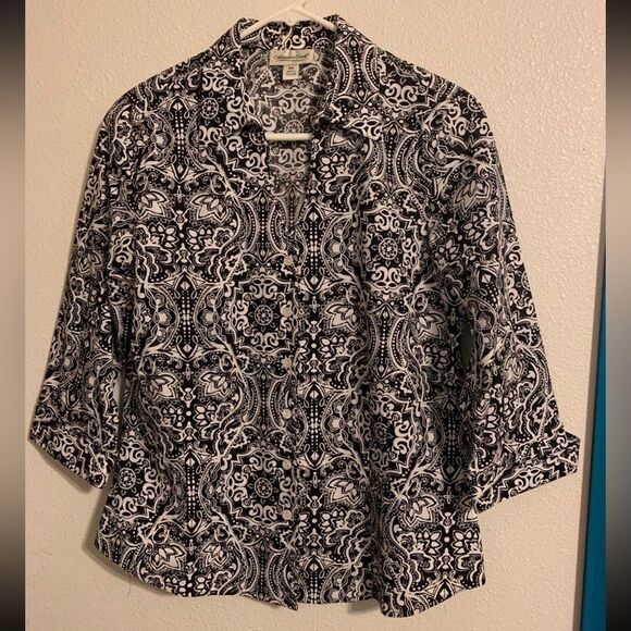 Coldwater creek Petite Medium Black and White Button Up Shirt - Picture 1 of 4